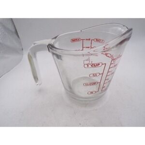 Anchor Hocking 1 Cup Glass Measuring Cup Red Graphics 8oz 250ml Vintage USA